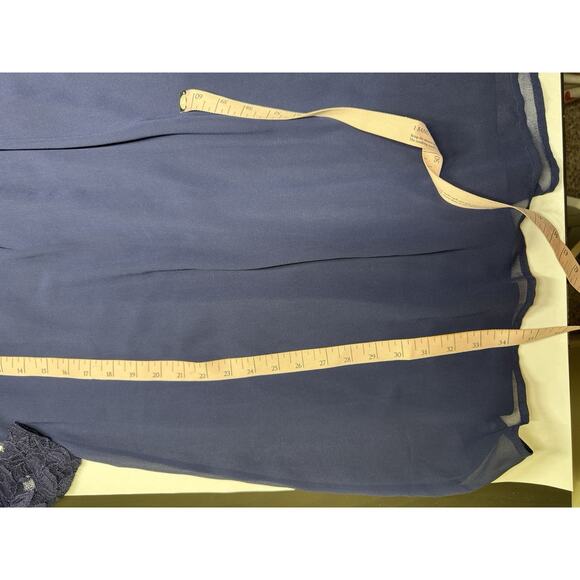 Navy Blue Lace Chiffon Babydoll Dress Sheer Sleeves Coquette Fairycore Size L - Picture 5 of 6